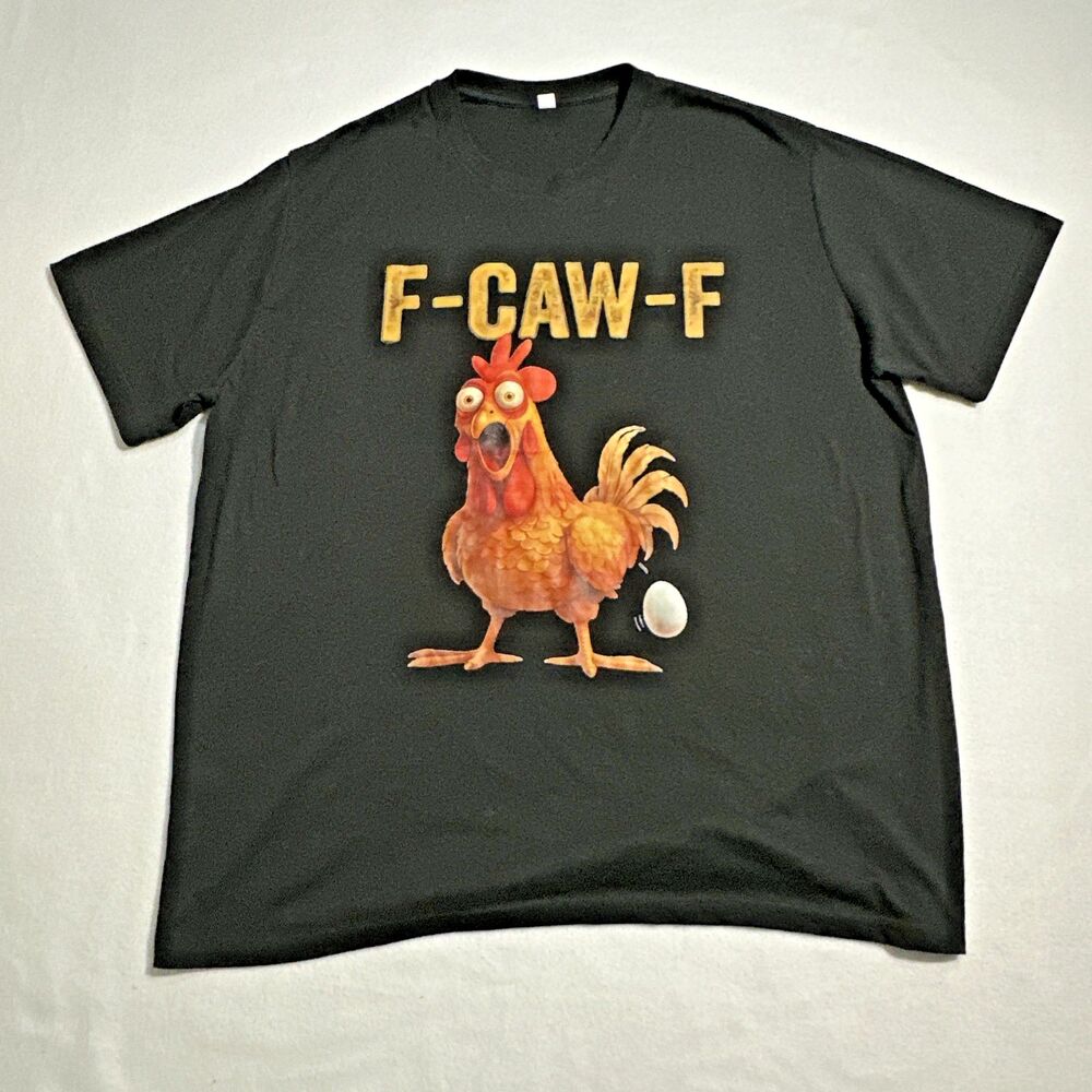 F-CAW-F Rooster Shirt Mens 2XL Black Novelty Graphic Funny Egg Chicken T Shirt